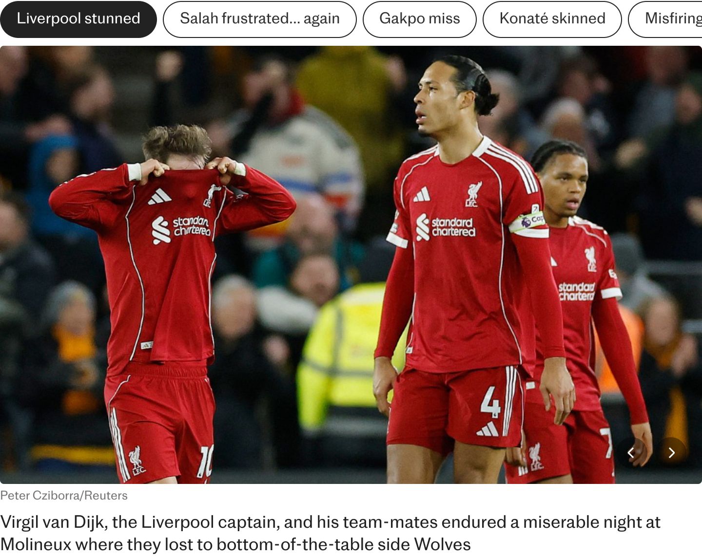 Six errors that led to Liverpool’s defeat by Wolves